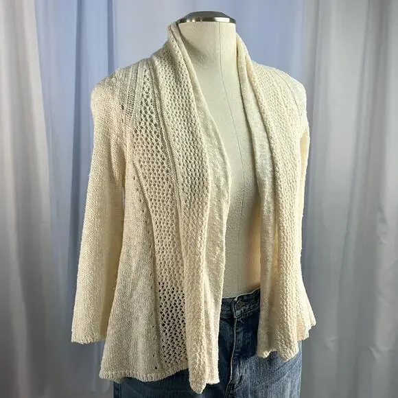 Anthropologie Moth knit cream cotton blend open front cardigan M - Picture 1 of 8
